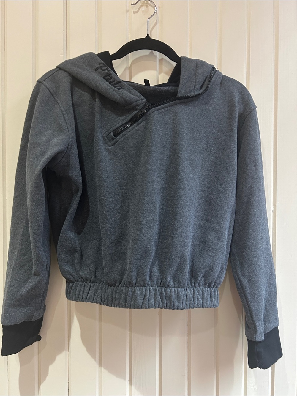 P'tula Charcoal Gray Hooded Pullover with Angled Zip